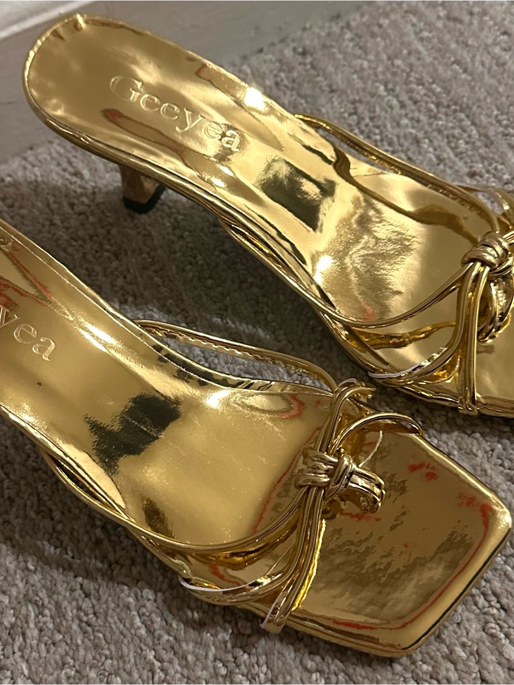 Gold Knot-Detail Mid Heel Sandals for Women
